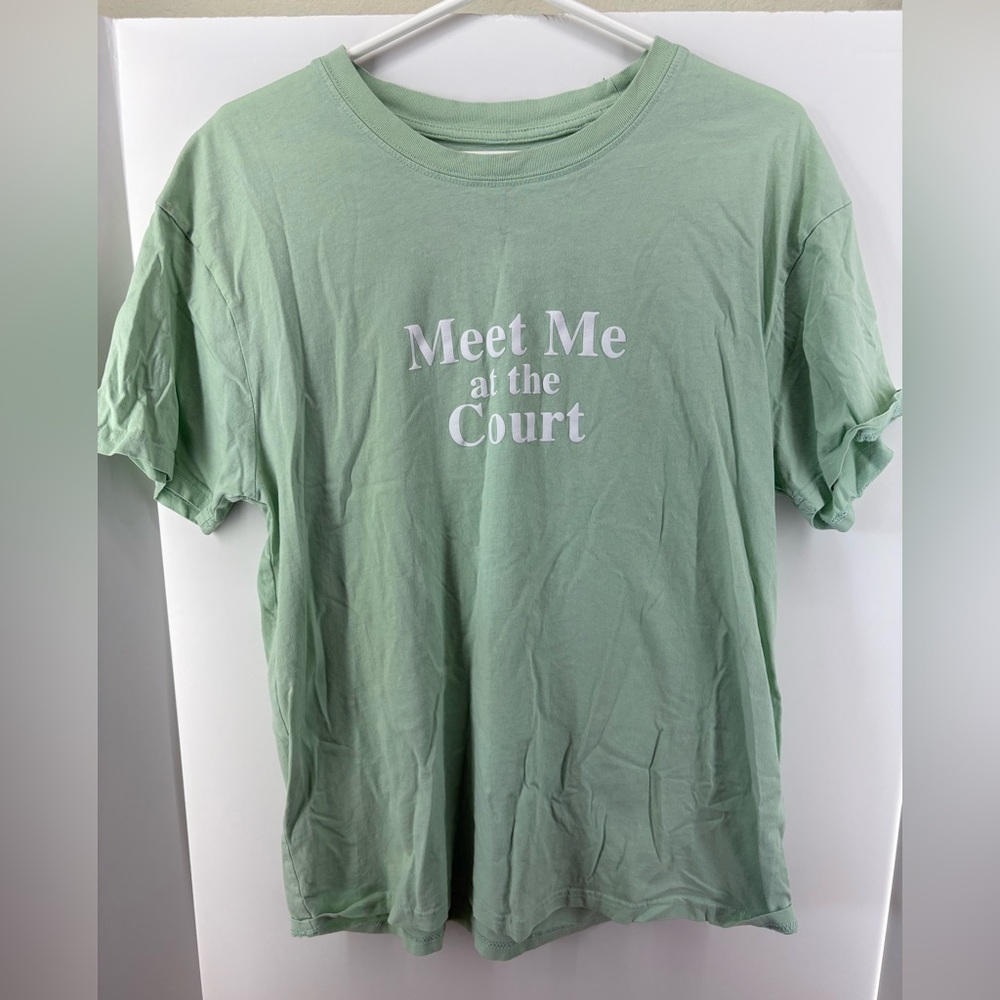 Mighty Fine Green Shirt "Meet Me at the Court", Women's XS, VERY Oversized